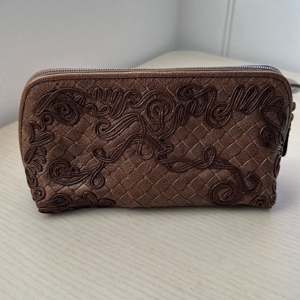 Bottega Veneta Brown embroidered make up bag or clutch
